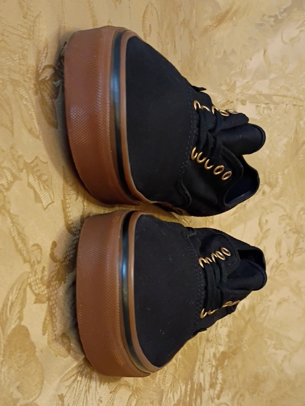 VANS Canvas Shoe - Black/Brown Gold Metal Eyelets Men's 13.0 Women's 14.5 - Picture 3 of 11